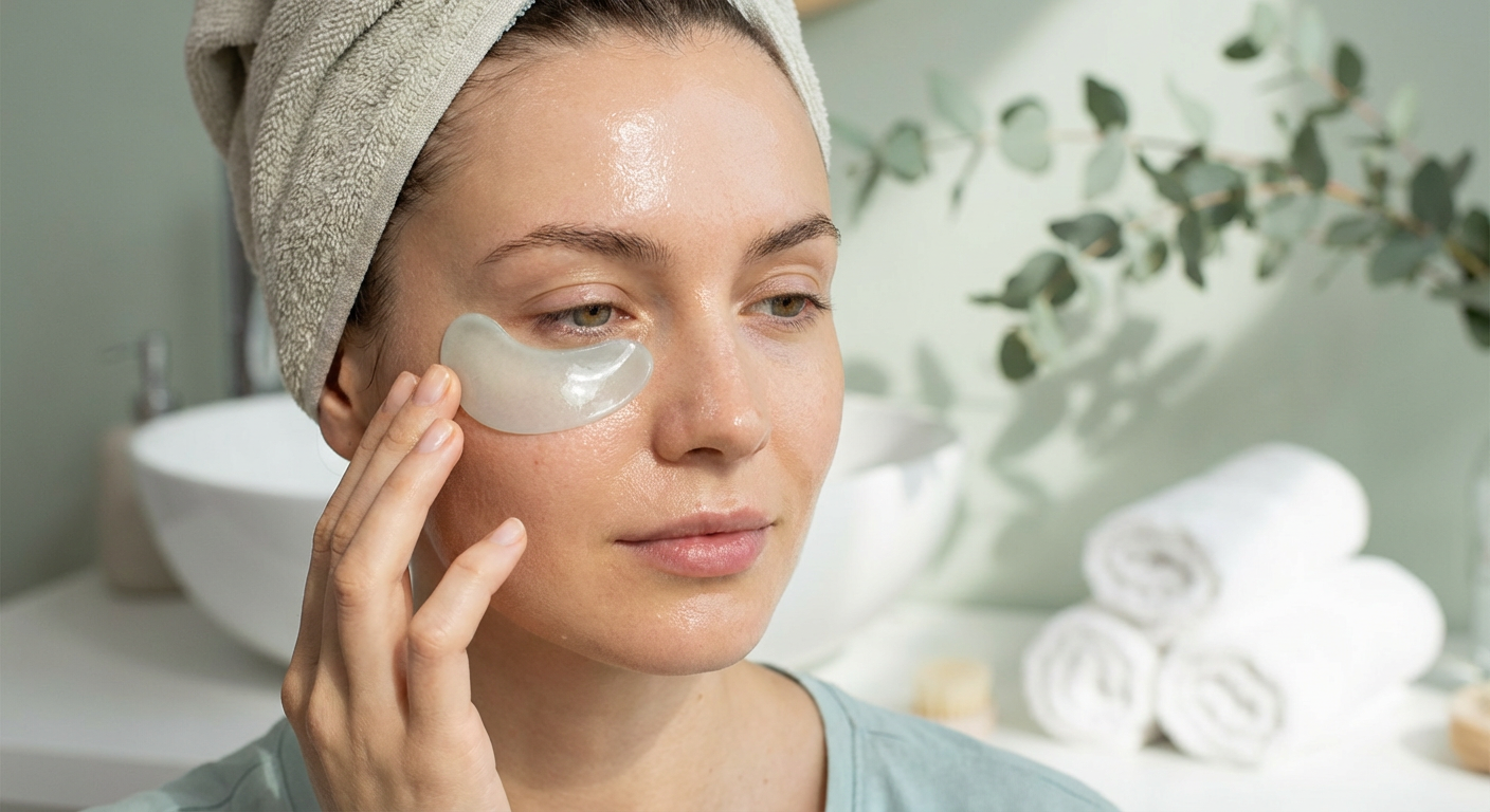 Under-eye patches applied to reduce puffiness and brighten dark circles